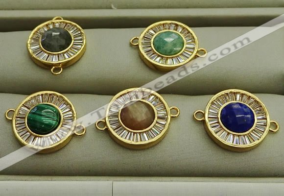 NGC6045 16mm coin mixed gemstone connectors wholesale