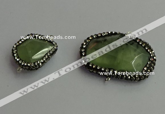 NGC6548 18*25mm - 25*30mm freeform green rutilated quartz connectors