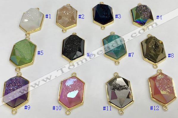 NGC7006 18*25mm faceted hexagon plated druzy agate connectors