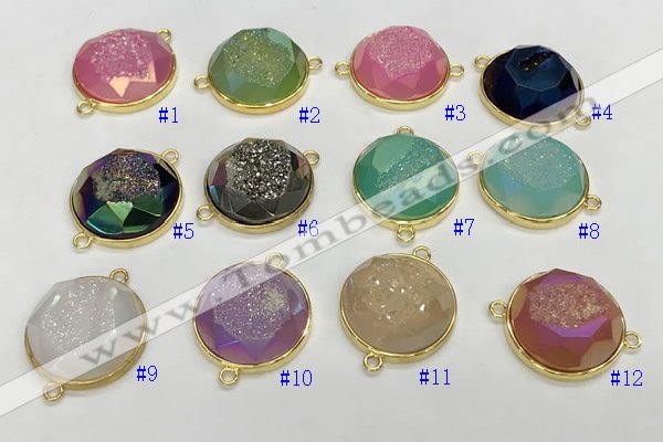 NGC7012 20mm faceted coin plated druzy agate connectors