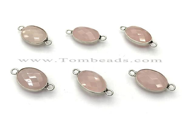 NGC7047 11*15mm faceted oval rose quartz connectors