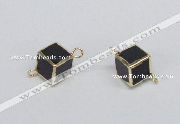 NGC726 12*12mm cube black agate connectors wholesale