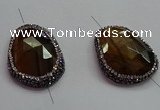 NGC7524 25*35mm - 28*38mm faceted freeform yellow tiger eye connectors