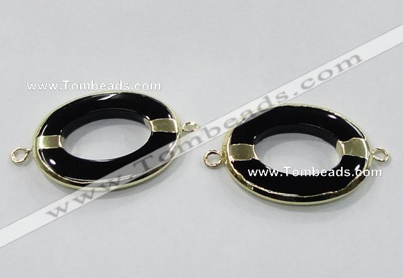 NGC888 30*40mm oval black agate connectors wholesale