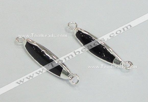 NGC988 8*30mm trihedron black agate gemstone connectors wholesale