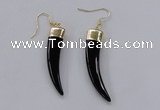 NGE152 10*40mm – 10*42mm oxhorn black agate gemstone earrings