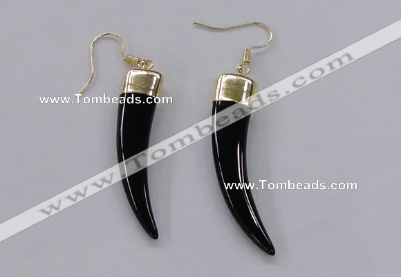NGE152 10*40mm – 10*42mm oxhorn black agate gemstone earrings
