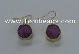 NGE278 15mm - 16mm coin druzy agate gemstone earrings wholeasle