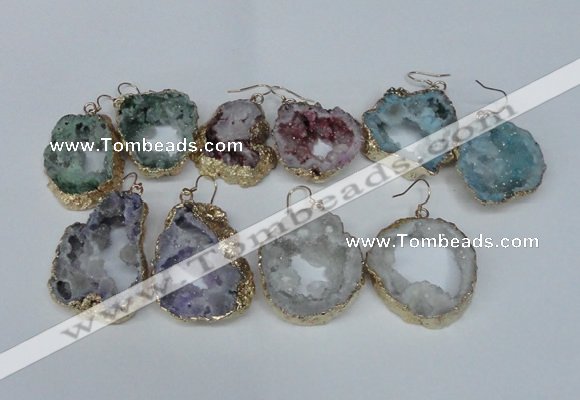 NGE33 30*35mm - 35*40mm freeform plated druzy agate earrings