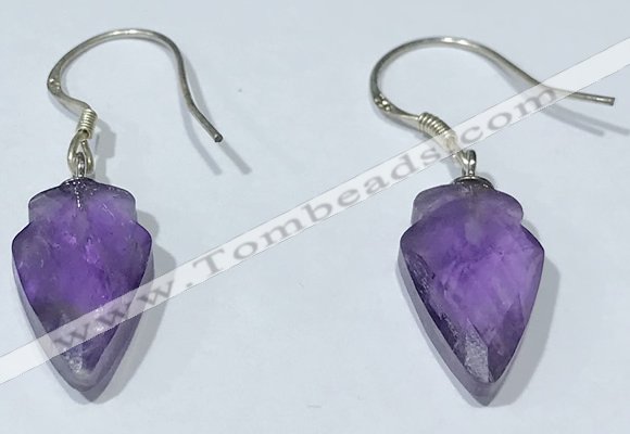 NGE422 9*15mm arrowhead-shaped amethyst earrings wholesale