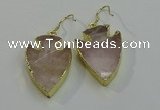 NGE5007 20*30mm - 25*30mm arrowhead rose quartz earrings