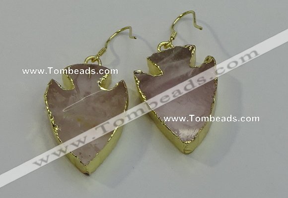 NGE5007 20*30mm - 25*30mm arrowhead rose quartz earrings