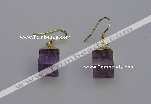 NGE5085 10*15mm cube light amethyst gemstone earrings wholesale