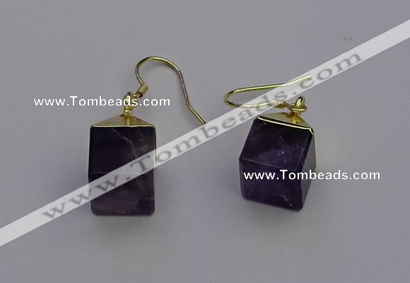 NGE5086 10*15mm cube amethyst gemstone earrings wholesale