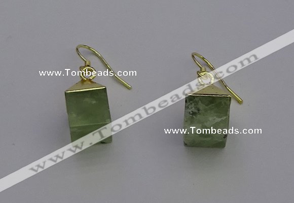 NGE5090 10*15mm cube green rutilated quartz gemstone earrings wholesale