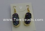 NGE5134 10*22mm - 12*25mm freeform plated druzy quartz earrings