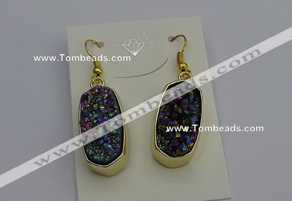 NGE5134 10*22mm - 12*25mm freeform plated druzy quartz earrings