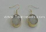 NGE98 15*20mm oval druzy agate gemstone earrings wholesale