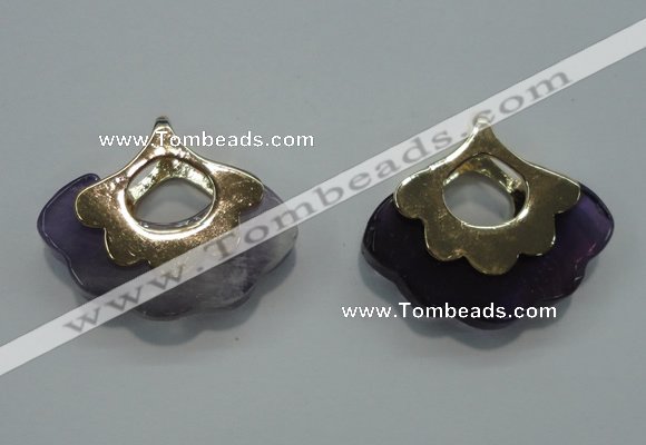 NGP1071 8*25*28mm amethyst gemstone pendants with brass setting