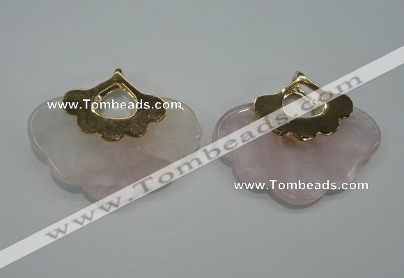 NGP1076 8*40*50mm rose quartz pendants with brass setting