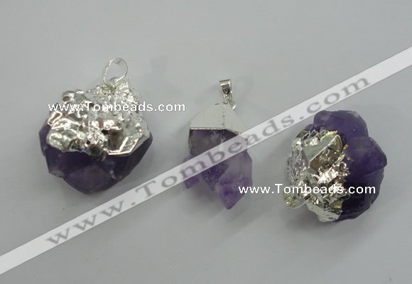 NGP1092 18*25mm - 25*40mm faceted nuggets amethyst pendants