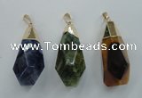 NGP1097 20*50mm faceted nuggets druzy agate pendants with brass setting