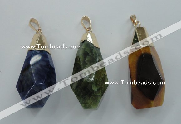 NGP1097 20*50mm faceted nuggets druzy agate pendants with brass setting