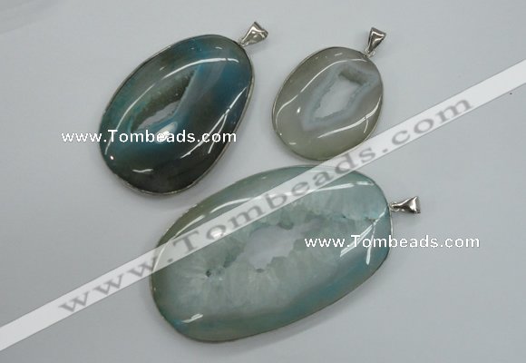 NGP1100 30*40 - 50*70mm freeform druzy agate pendants with brass setting