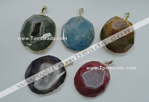 NGP1113 40*45 - 45*50mm freeform druzy agate pendants with brass setting