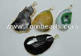 NGP1114 30*40 - 45*65mm freeform druzy agate pendants with brass setting