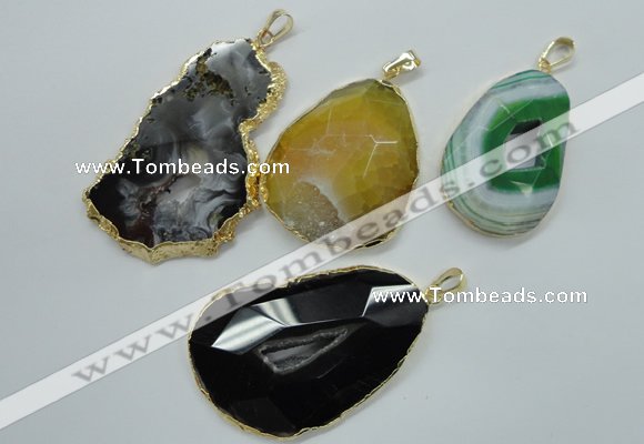 NGP1114 30*40 - 45*65mm freeform druzy agate pendants with brass setting