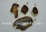 NGP1119 25*40 - 40*60mm freeform druzy agate pendants with brass setting