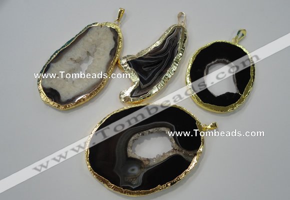 NGP1120 35*50 - 60*70mm freeform druzy agate pendants with brass setting