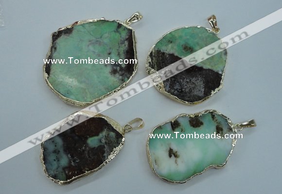 NGP1122 25*35 - 35*45mm freeform australia chrysoprase pendants with brass