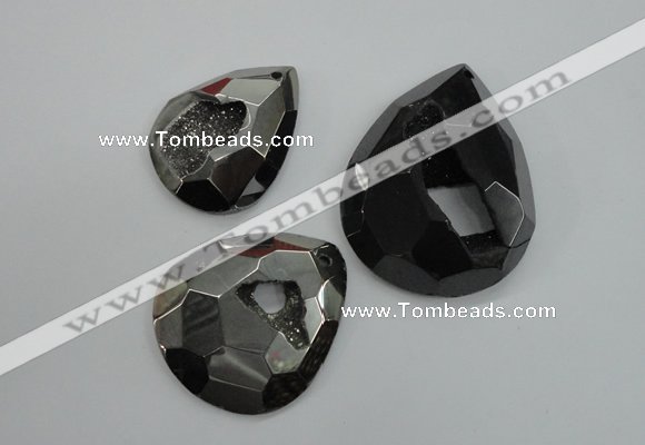 NGP1130 40*45 - 50*55mm faceted teardrop plated druzy agate pendants