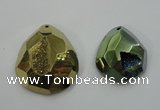 NGP1132 40*45 - 50*55mm faceted teardrop plated druzy agate pendants