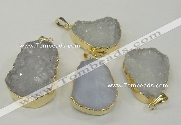 NGP1140 25*35mm - 40*45mm freeform druzy agate pendants with brass setting