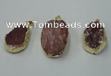 NGP1141 25*35mm - 40*45mm freeform druzy agate pendants with brass setting