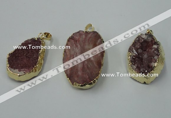 NGP1141 25*35mm - 40*45mm freeform druzy agate pendants with brass setting