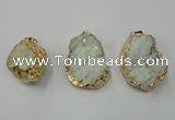 NGP1142 25*35mm - 40*45mm freeform druzy agate pendants with brass setting