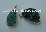 NGP1143 25*35mm - 40*45mm freeform druzy agate pendants with brass setting