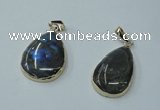 NGP1158 20*30mm - 25*35mm freeform labradorite pendants with brass setting