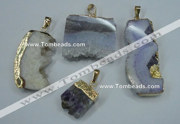 NGP1285 20*25mm – 35*45mm freeform druzy agate pendants with brass setting