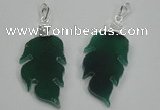 NGP1287 25*55mm leaf green agate pendants with brass setting