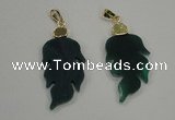 NGP1289 25*55mm leaf green agate pendants with brass setting