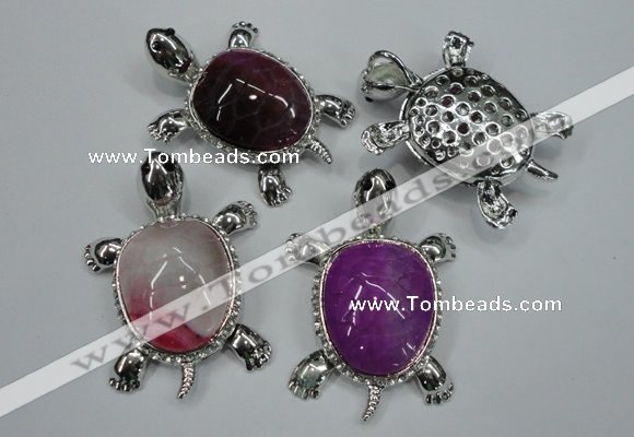 NGP1295 43*60mm tortoise agate pendants with crystal pave alloy settings