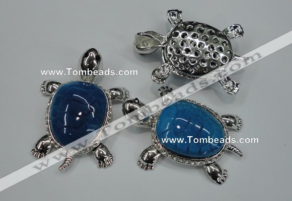 NGP1298 43*60mm tortoise agate pendants with crystal pave alloy settings