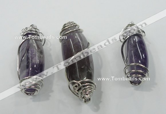 NGP1346 20*55mm - 22*60mm nuggets amethyst pendants with brass setting