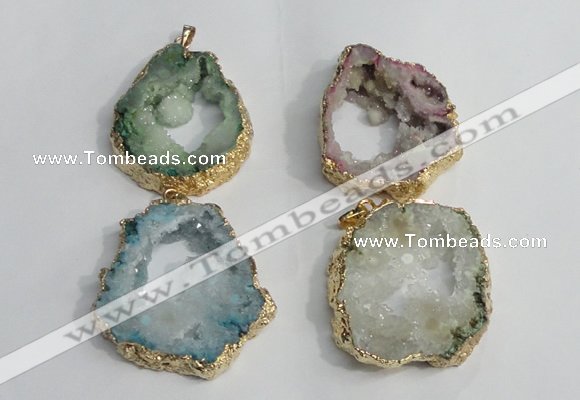 NGP1425 30*45mm - 45*55mm freeform plated druzy agate pendants