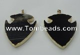 NGP1451 47*57mm arrowhead black agate gemstone pendants wholesale